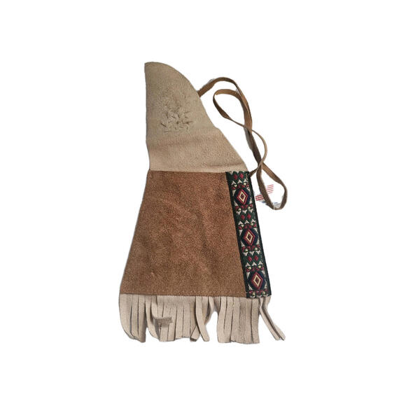 Leather Fringe Bag, Tan, Beaded, X-small - Picture 2 of 6